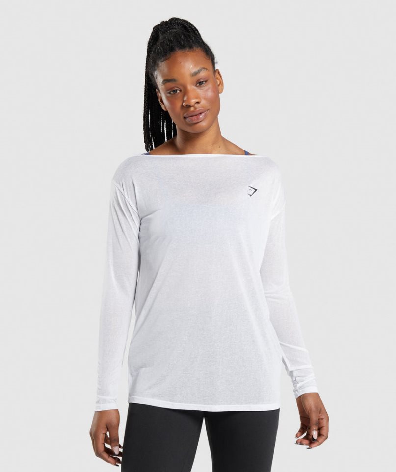 Koszulki Gymshark Treningowe Oversized Long Sleeve Top Damskie Białe | PL 739HVI